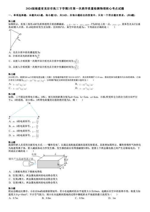 2024届福建省龙岩市高三下学期3月第一次教学质量检测物理核心考点试题