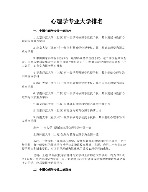 心理学专业大学排名