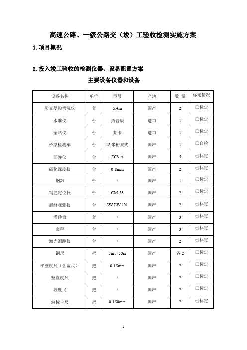 高速公路、一级公路交(竣)工验收检测实施方案