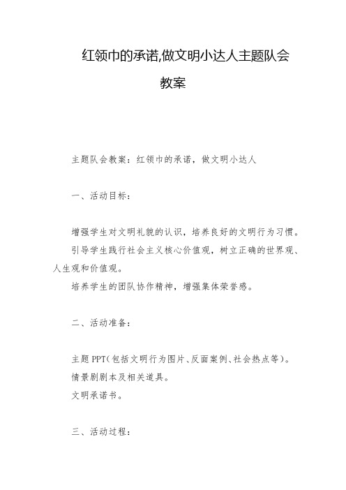 红领巾的承诺,做文明小达人主题队会教案