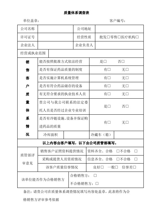 质量体系调查表 瑞龙