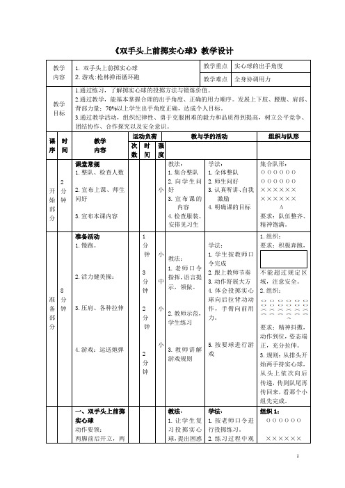 【教学设计】双手头上前掷实心球_双手前掷实心球教案体育教案