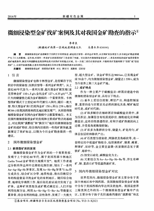 微细浸染型金矿找矿案例及其对我国金矿勘查的指示