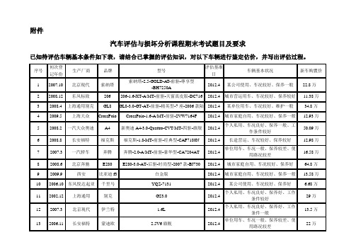 汽车评估大作业题目