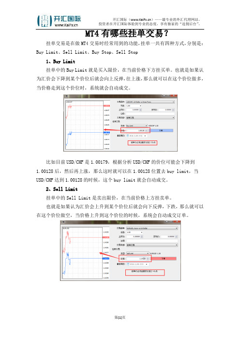 MT4有哪些挂单交易？