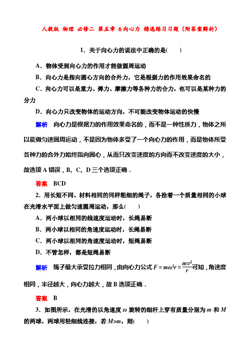 人教版 物理 必修二 第五章 6向心力 精选练习习题(附答案解析)