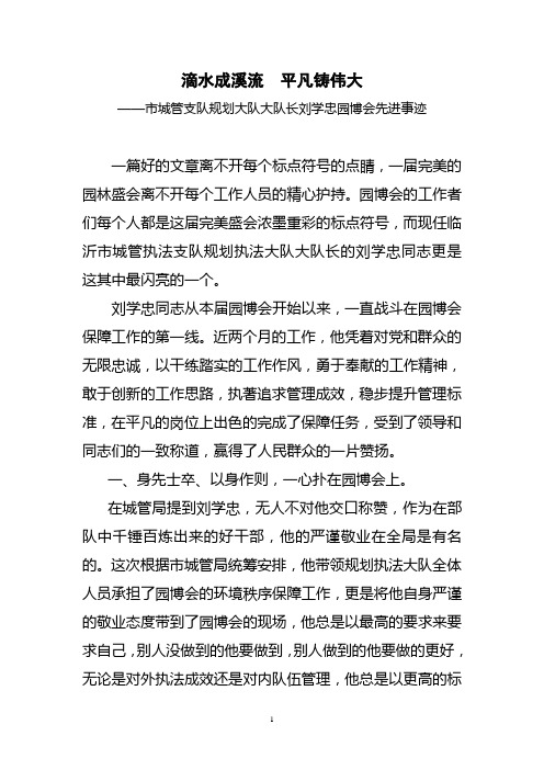 滴水成溪流  平凡铸伟大----市城管支队规划执法大队大队长先进事迹