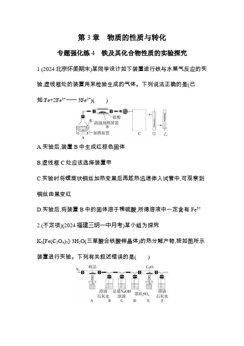 鲁科版高中化学必修第一册专题强化练4铁及其化合物性质的实验探究含答案