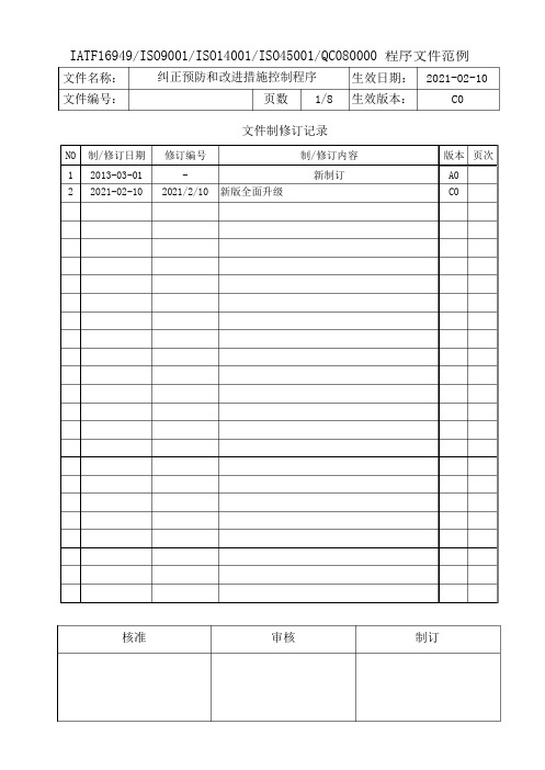 纠正预防和改进措施控制程序(含流程图)