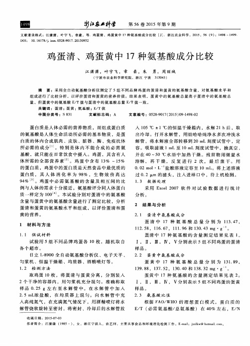 鸡蛋清、鸡蛋黄中17种氨基酸成分比较