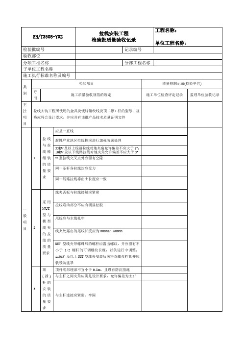 拉线安装工程检验批质量验收记录