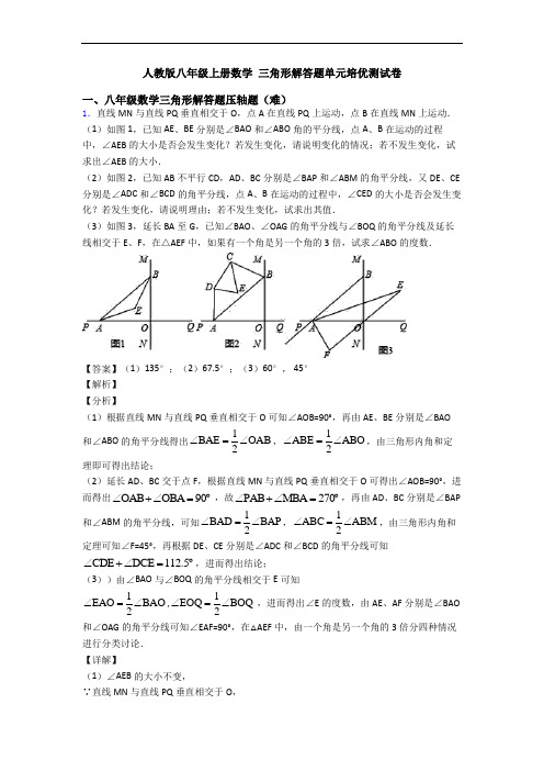 人教版八年级上册数学 三角形解答题单元培优测试卷