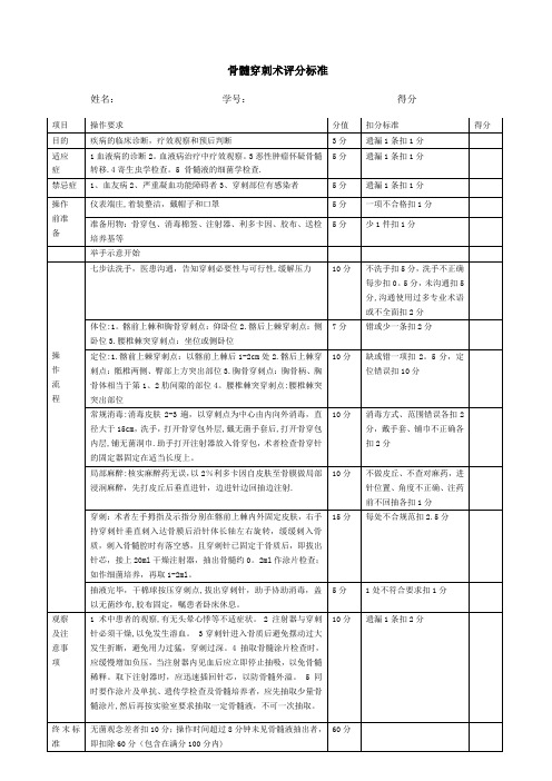 骨髓穿刺术评分标准