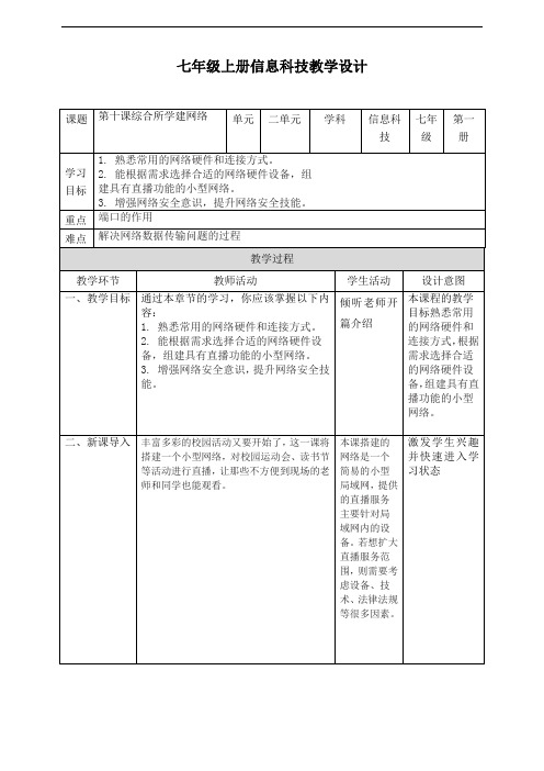 义务教育版(2024年版)七年级上册信息技术第十课《综合所学建网络》教案349