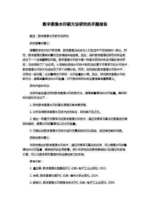 数字图像水印新方法研究的开题报告