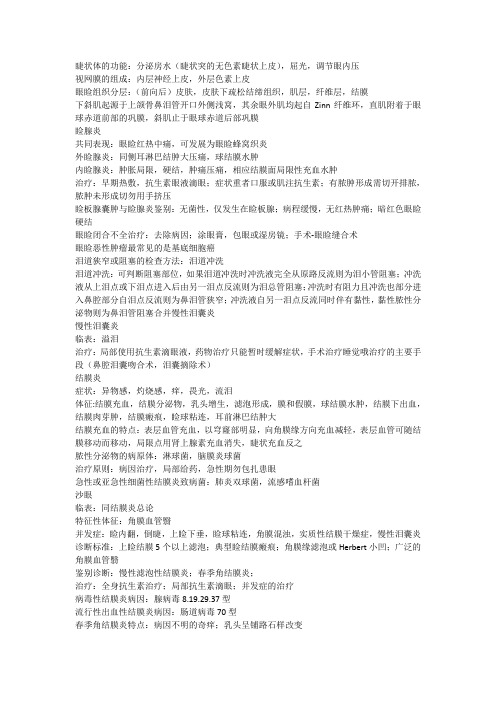 眼科重点亲笔总结(期末考点)