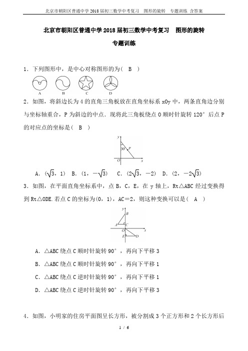 北京市朝阳区普通中学2018届初三数学中考复习  图形的旋转  专题训练 含答案