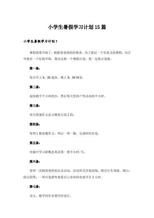 小学生暑假学习计划15篇