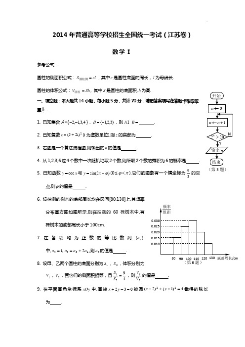 2014年高等考试数学江苏卷【整编-含答案解析】