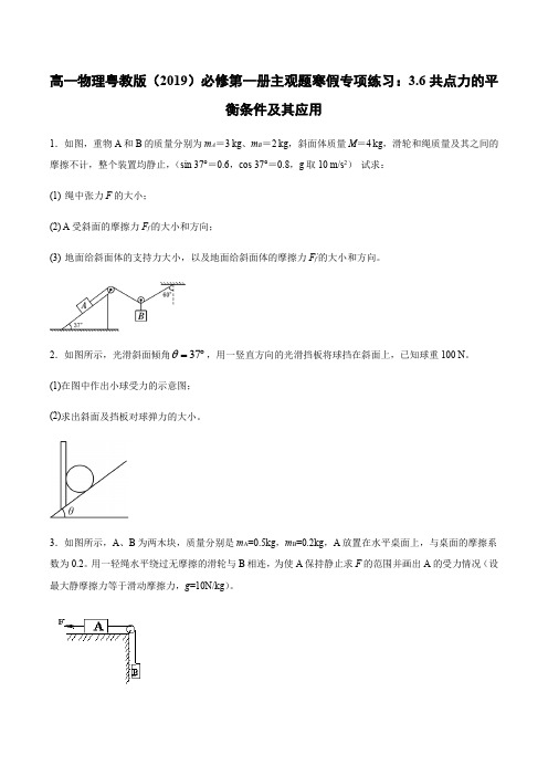 粤教版（）高一物理必修第一册主观题寒假专项练习：3