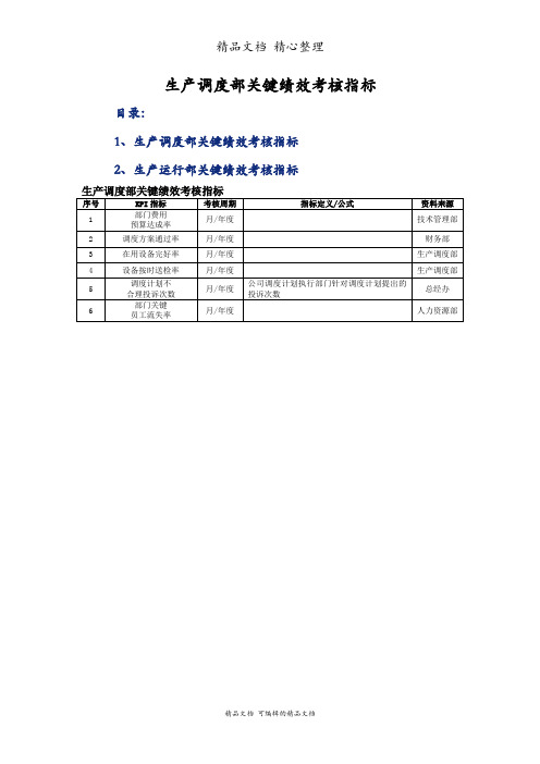 生产调度部关键绩效考核指标