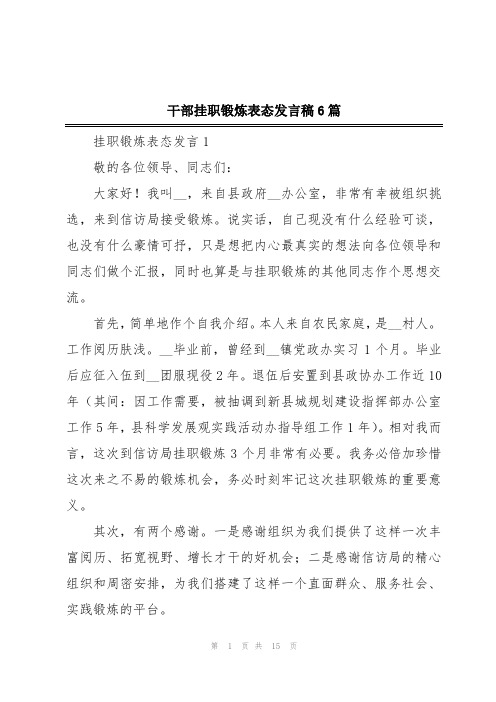 干部挂职锻炼表态发言稿6篇