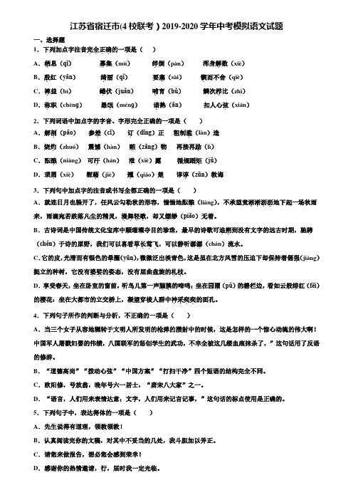 江苏省宿迁市(4校联考)2019-2020学年中考模拟语文试题含解析