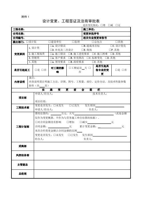 《设计变更工程洽商审批表》