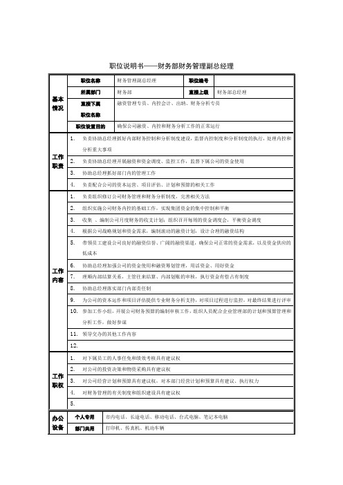 财务管理副总经理职位说明书(doc 3页)