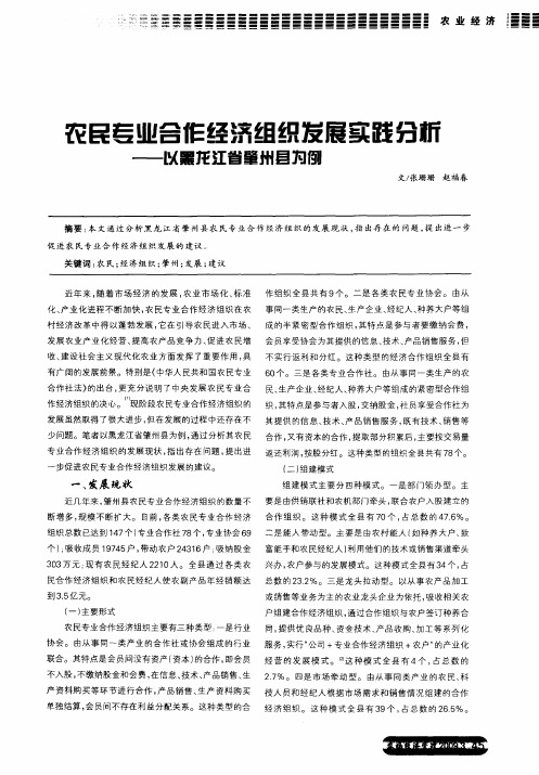 农民专业合作经济组织发展实践分析——以黑龙江省肇州县为例