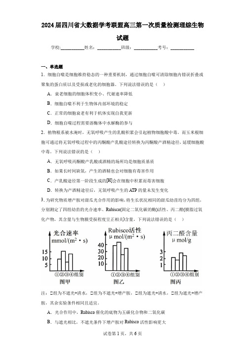 2024届四川省大数据学考联盟高三第一次质量检测理综生物试题