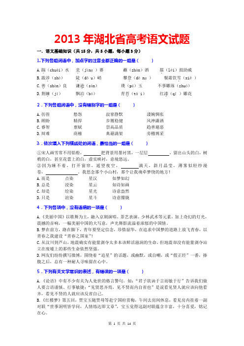 2013年湖北省高考语文试题及详细解答