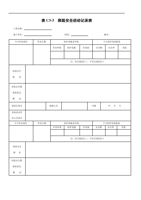 班组安全活动记录表施工安全日志