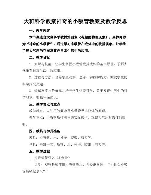 大班科学教案神奇的小吸管教案及教学反思