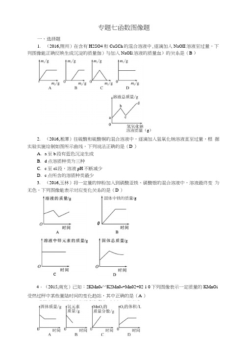 【聚焦中考】(广西地区)2017年中考化学总复习第二篇专题聚焦专题七函数图像题检测.docx