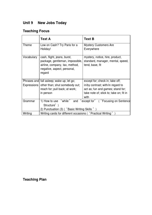 新视野大学英语(第三版)读写教程Book1-Unit9电子教案