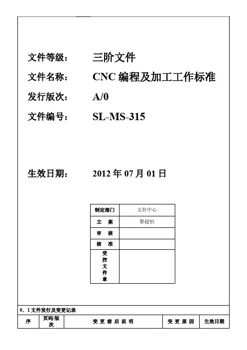 模具部CNC编程及加工工作标准