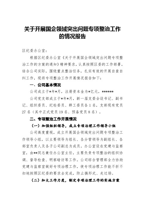 关于国企领域突出问题专项治理工作情况说明