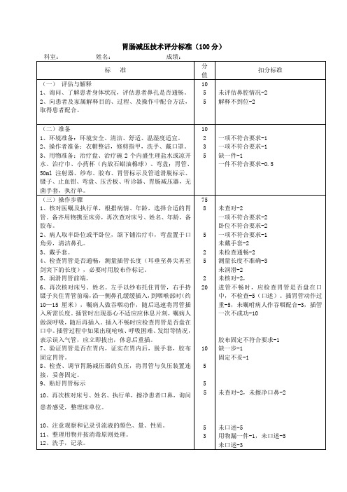 胃肠减压技术的操作流程及评分标准