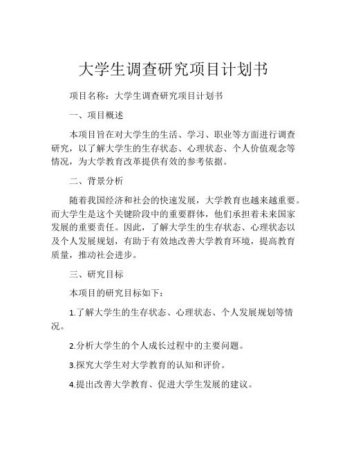 大学生调查研究项目计划书