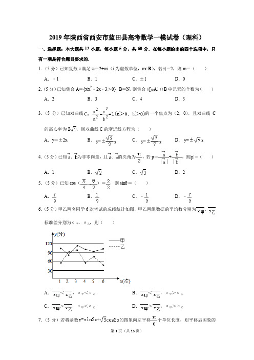 2019年陕西省西安市蓝田县高考数学一模试卷(理科)(解析版)