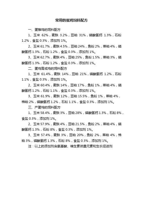 常用的蛋鸡饲料配方