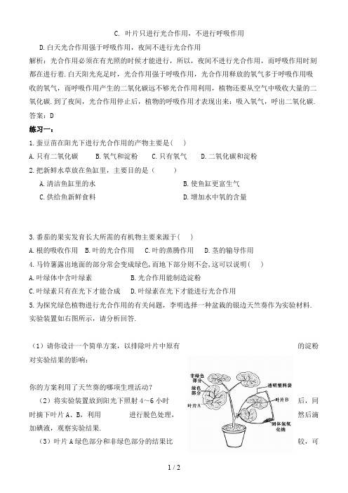 中考生物一轮复习第三讲植物的光合作用和呼吸作用教案济南版