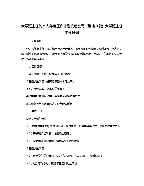 大学班主任的个人年度工作计划该怎么写 (集锦3篇)_大学班主任工作计划