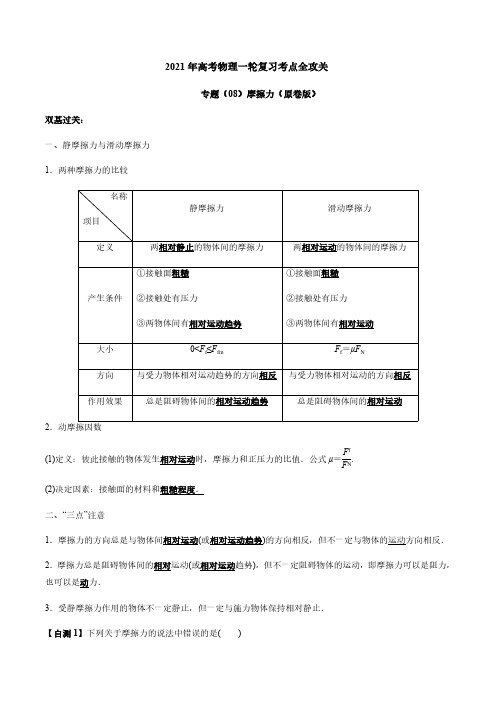 专题(08)摩擦力---2021年高考物理复习专题训练含真题及解析