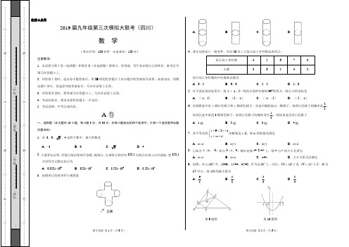 2019年5月2019届九年级第三次模拟大联考(四川卷)数学卷(考试版)