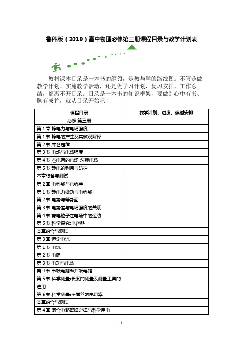 鲁科版(2019)高中物理必修第三册课程目录与教学计划表