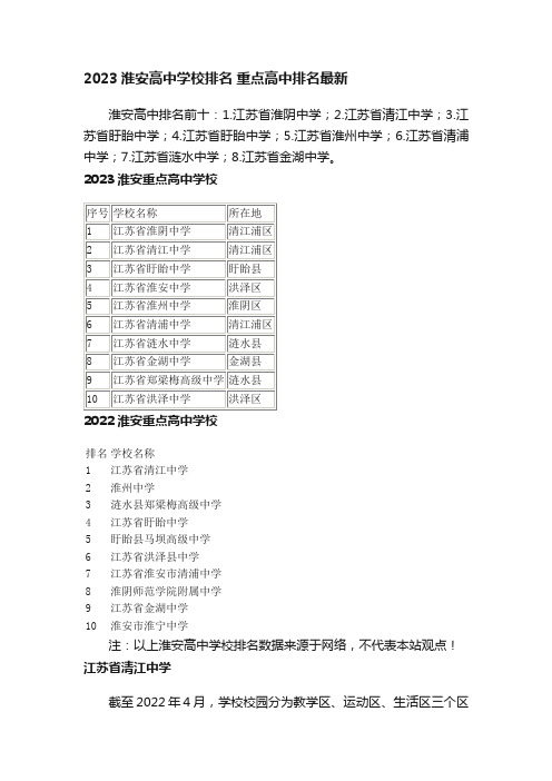 2023淮安高中学校排名重点高中排名最新