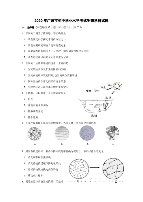 2020年广东省广州市中考生物试题含答案