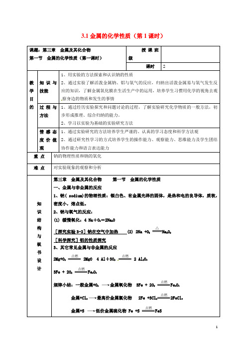 高中化学 3.1金属的化学性质(第1课时)教案1 新人教版必修1